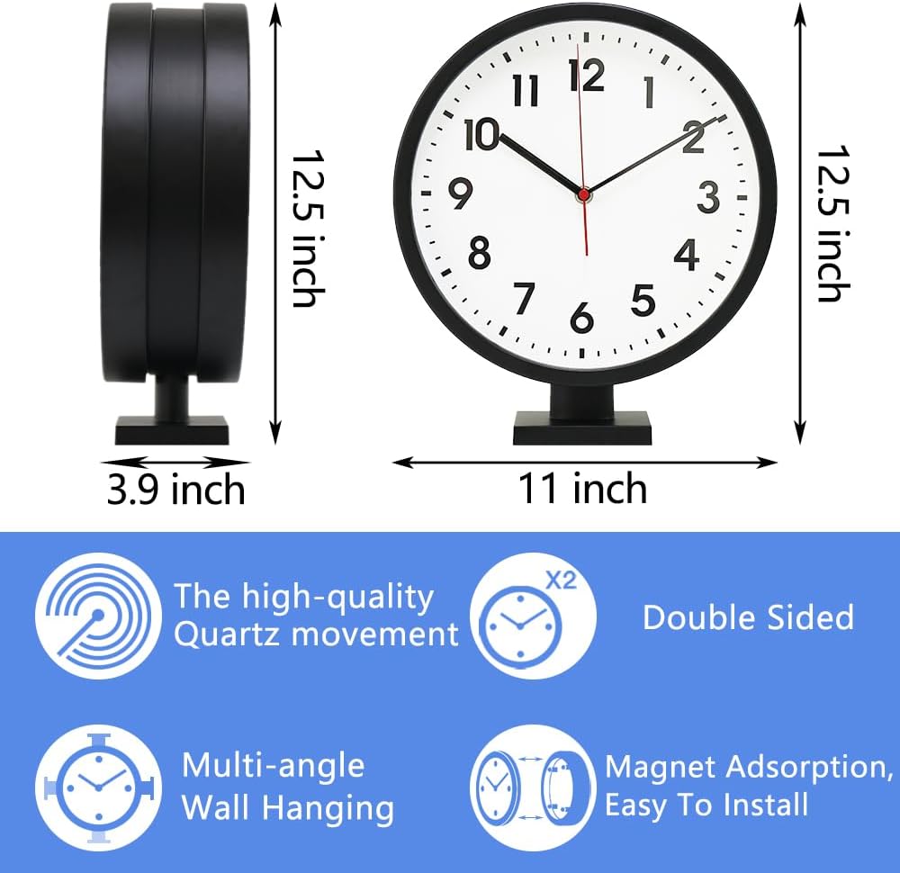AUCT 24940 - $90 BESTIME 66296A Black Frame Double Sided Aluminum Wall Clock.Simple Design,Classic Alum - Image 2