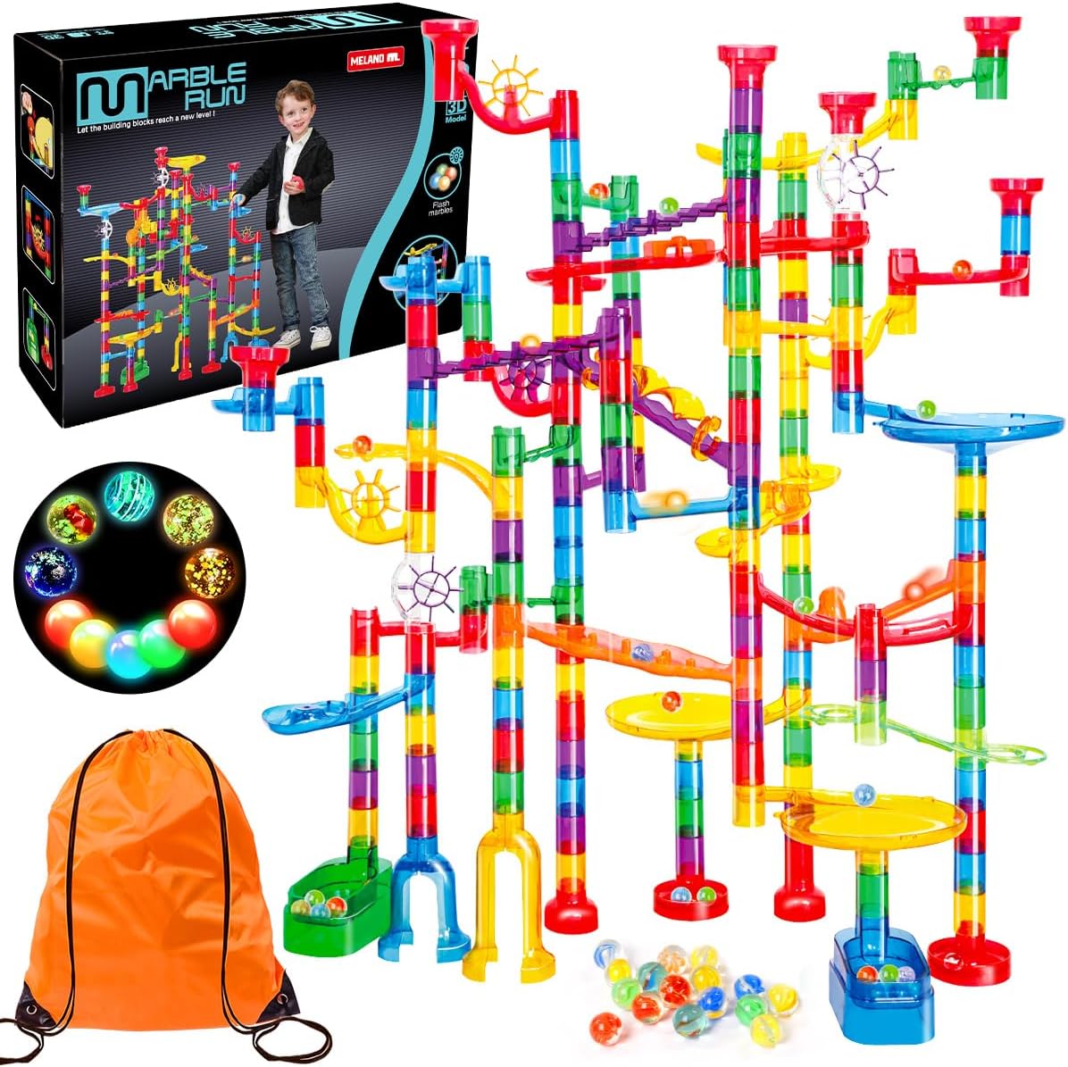AUCT 23145 - Meland Marble Run - 208Pcs Marble Maze Game Building Toy for Kids, Marble Track Race Set &