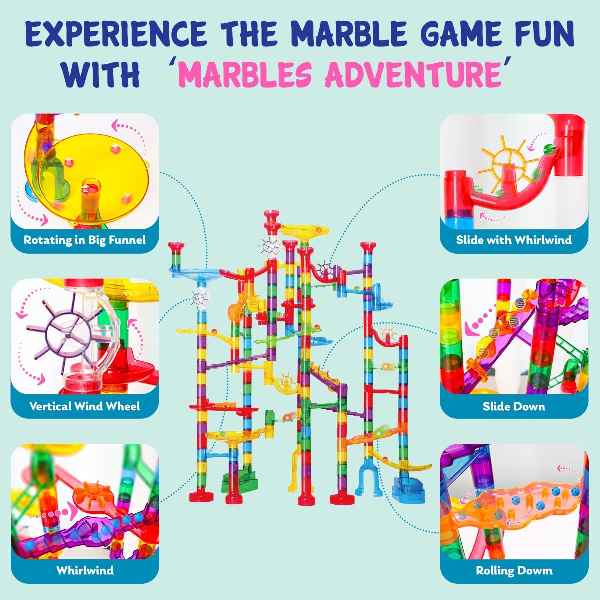 AUCT 23145 - Meland Marble Run - 208Pcs Marble Maze Game Building Toy for Kids, Marble Track Race Set & - Image 3