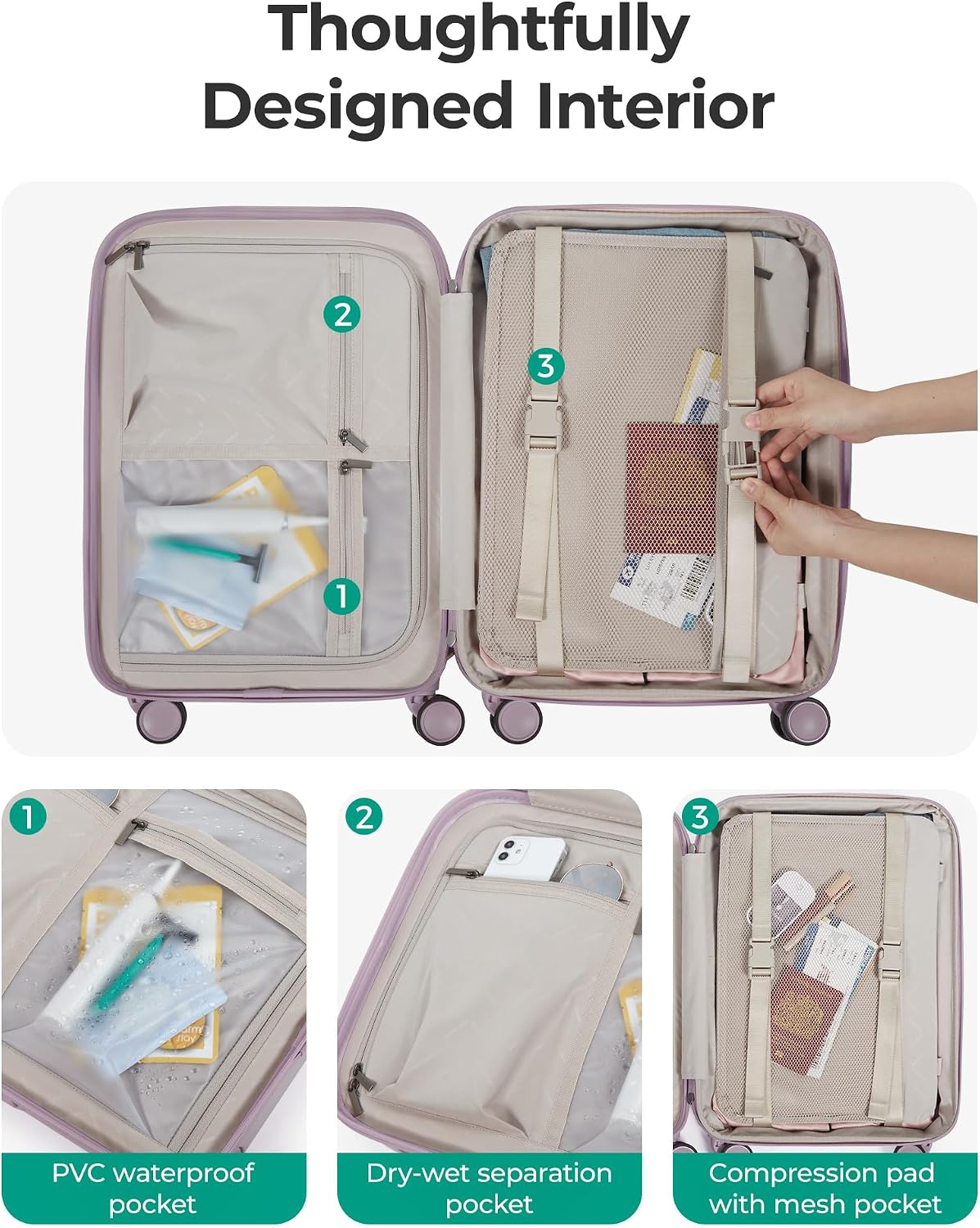 AUCT 23302 - $110 BAGSMART Carry On Luggage 22x14x9 Airline Approved with Spinner Wheels, Travel TSA Ap - Image 3