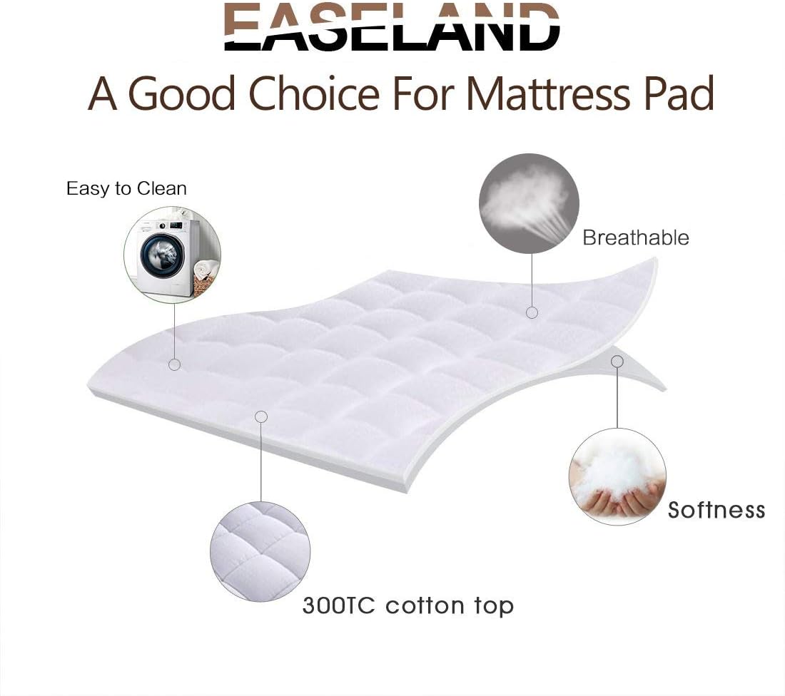 AUCT 23667 - $60 EASELAND King Size Mattress Pad Cotton Pillow Top Mattress Topper White - Image 2