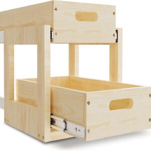 AUCT 23238 - Pull Out Drawers For Cabinets, 14' W 21' D 16' H Soft Close Slide Out Wood Shelves Storage