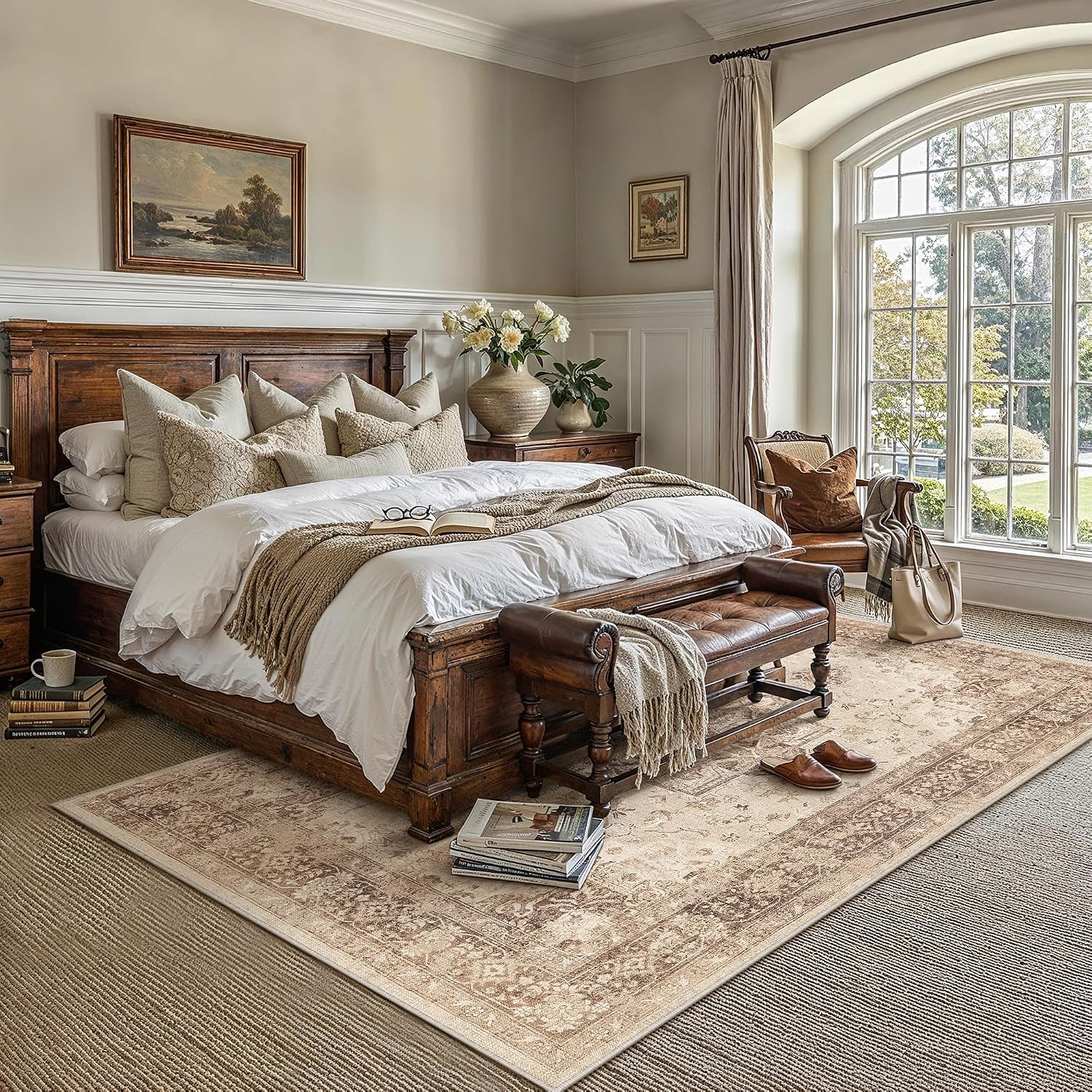 AUCT 23062 - $150 PureCozy Brown 5x7 Washable Area Rug Living Room Vintage Oriental Carpet - Image 2