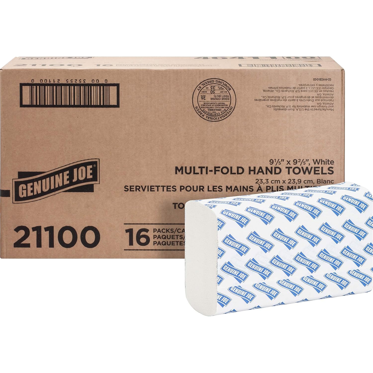 AUCT 24838 - Genuine Joe Multifold Hand Towels, 9.25" x 9.40", 1-Ply, White, 250 Count (Pack of 16)