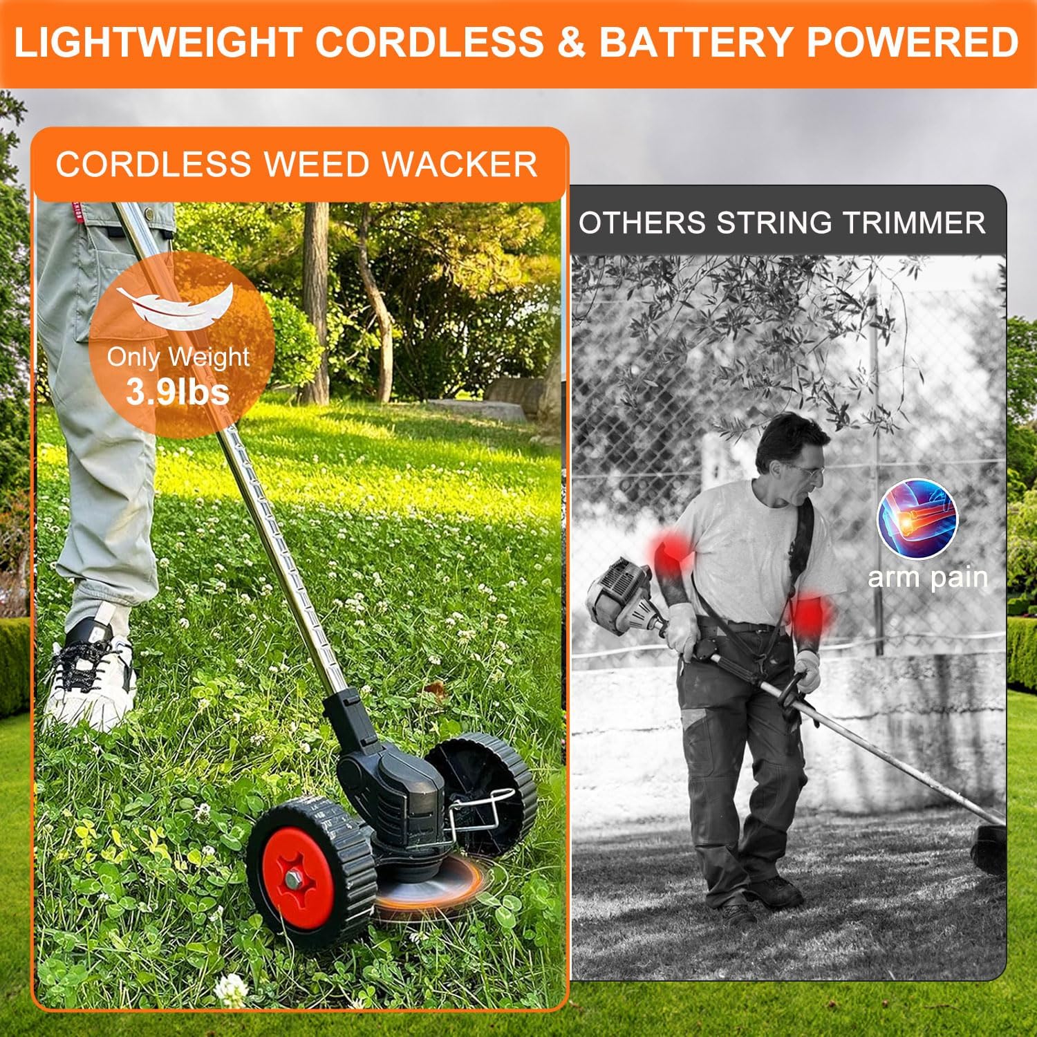 AUCT 23229 - $90 Electric Weed Wacker, 21V Cordless Electric Weed Eater 3Types Blades and 2 4.0Ah Batte - Image 4