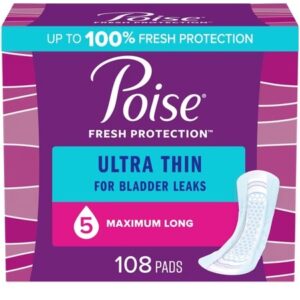 AUCT 24776 - Poise Ultra Thin Incontinence Pads for Women, 5 Drop, Maximum Absorbency, Long, 108Ct