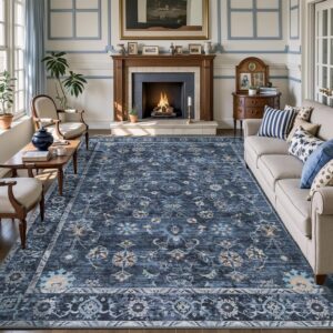 AUCT 23108 - $118 Tangsoo 8x10 Large Blue Area Rug for Living Room,Non Slip,Machine Washable