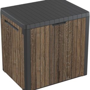 AUCT 24844 - $59 Keter Premium Everwood 30 Gal Outdoor Storage Box and Patio Side Table