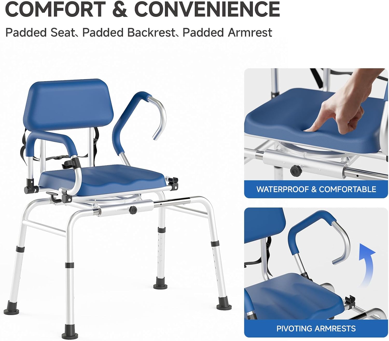 AUCT 24819 - $200 Loyoda Sliding Shower Chair with Swivel Seat for Seniors 350 Lb Capacity - Image 4