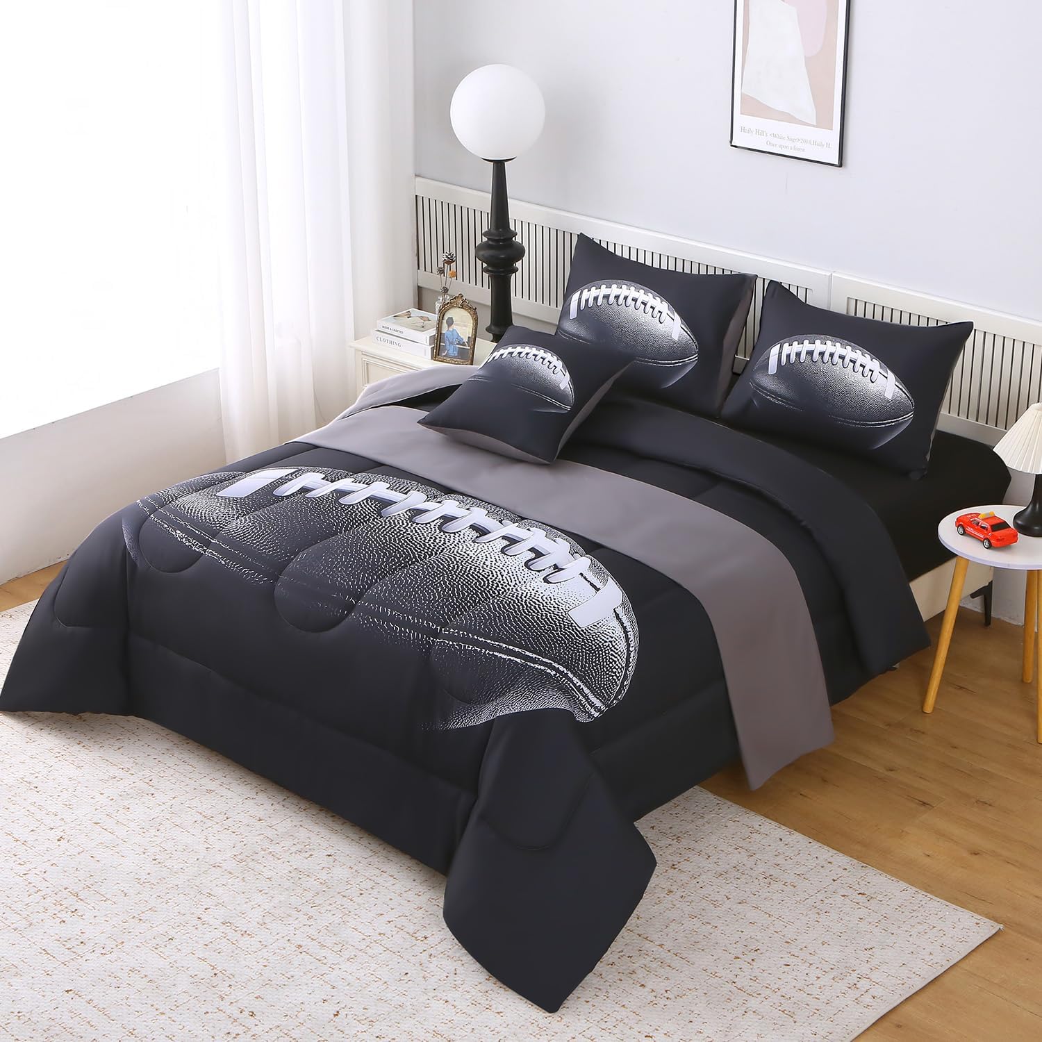 AUCT 23250 - $53 JQinHome Full Football Themed Comforter Sets for Boys, 6 Piece Bed in A Bag 3D Sport B - Image 3