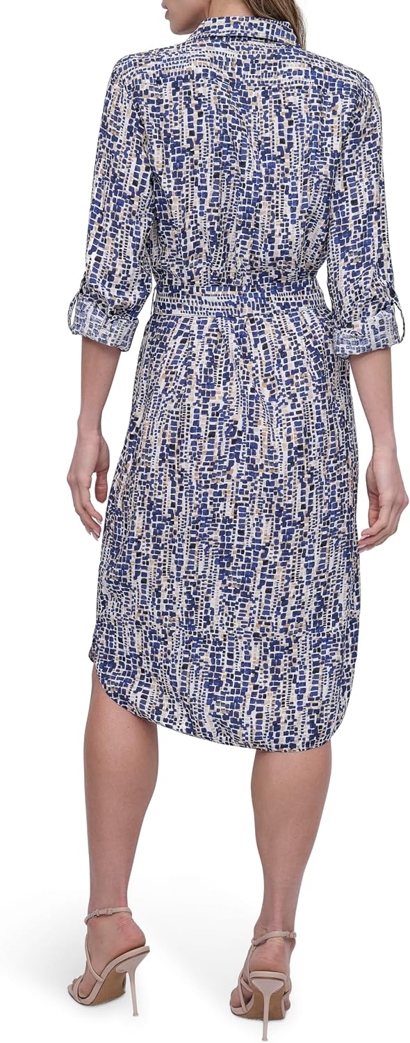 AUCT 24868 - $58 DKNY Women's Long Sleeve Collared Neck Belted Midi Shirtdress - Image 4