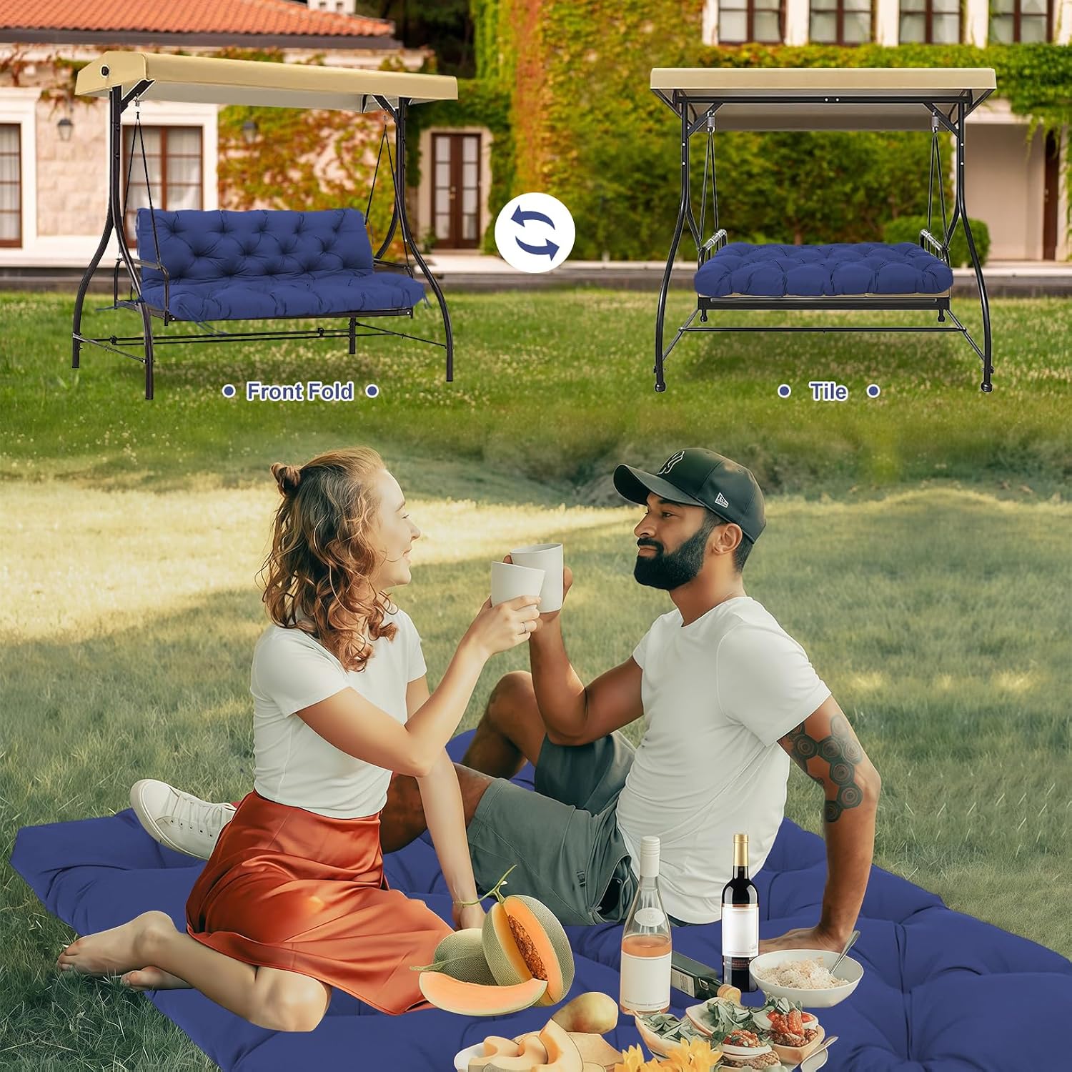 AUCT 23077 - $96 Swing Cushions 3 Seater Replacement Waterproof Outdoor Porch Swing Cushion with Backre - Image 3