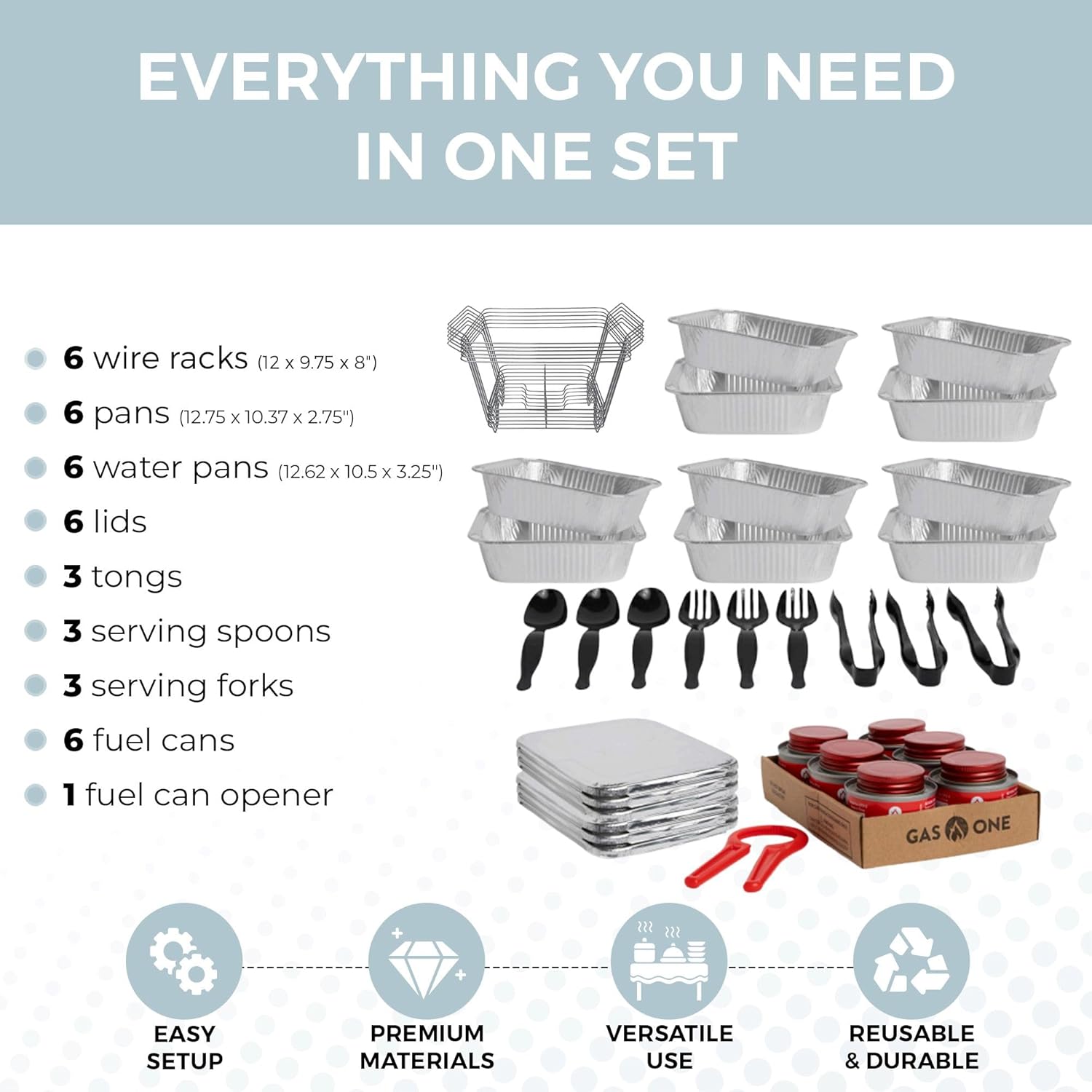 AUCT 23217 - Alpha Living 6 Pack - Disposable Chafing Dish Buffet Set, Half Size Pans, Welded Body Food - Image 4
