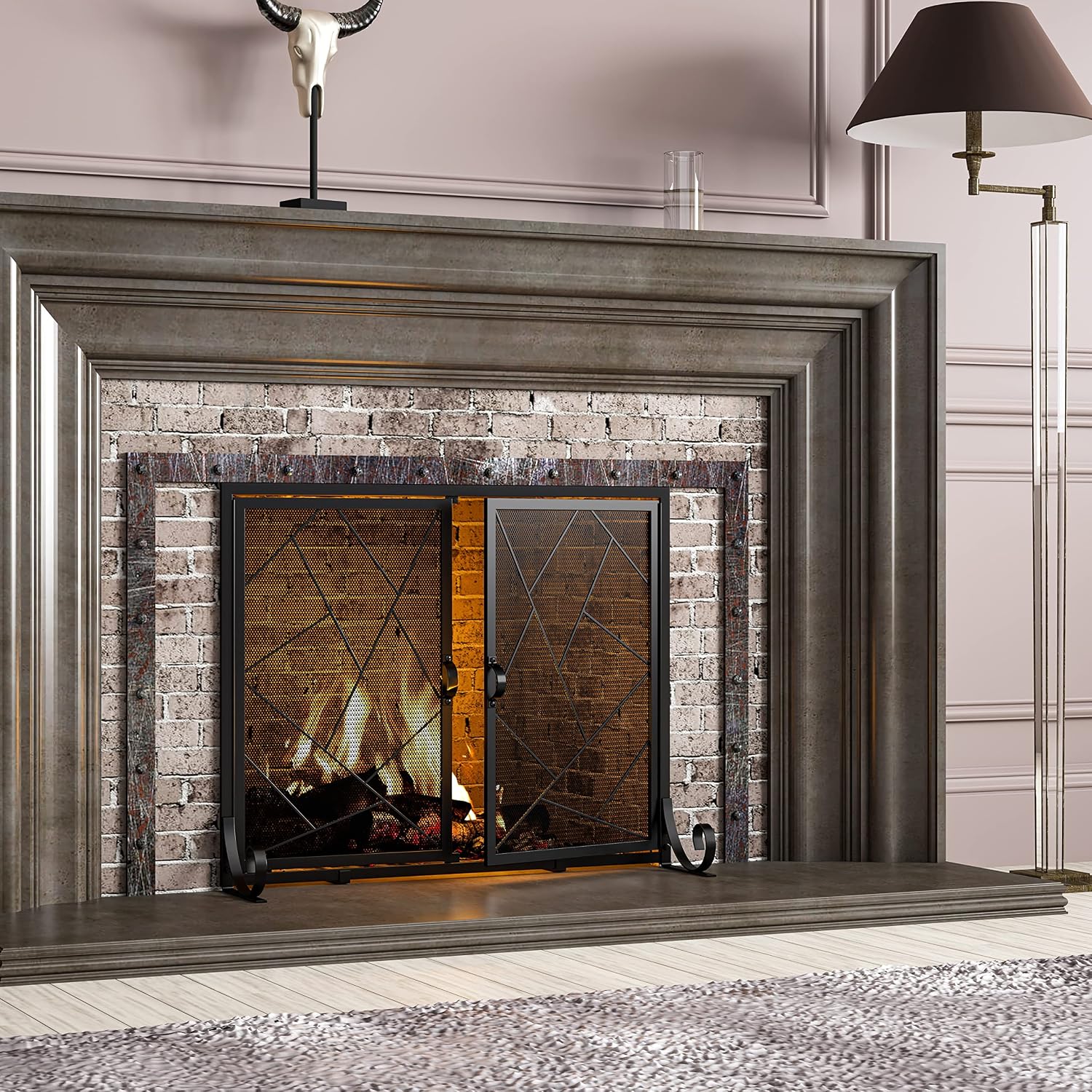 AUCT 22921 - $60 Fire Beauty Hinged Fireplace Screen Iron Frame Home Fire Guard(Middle) - Image 4