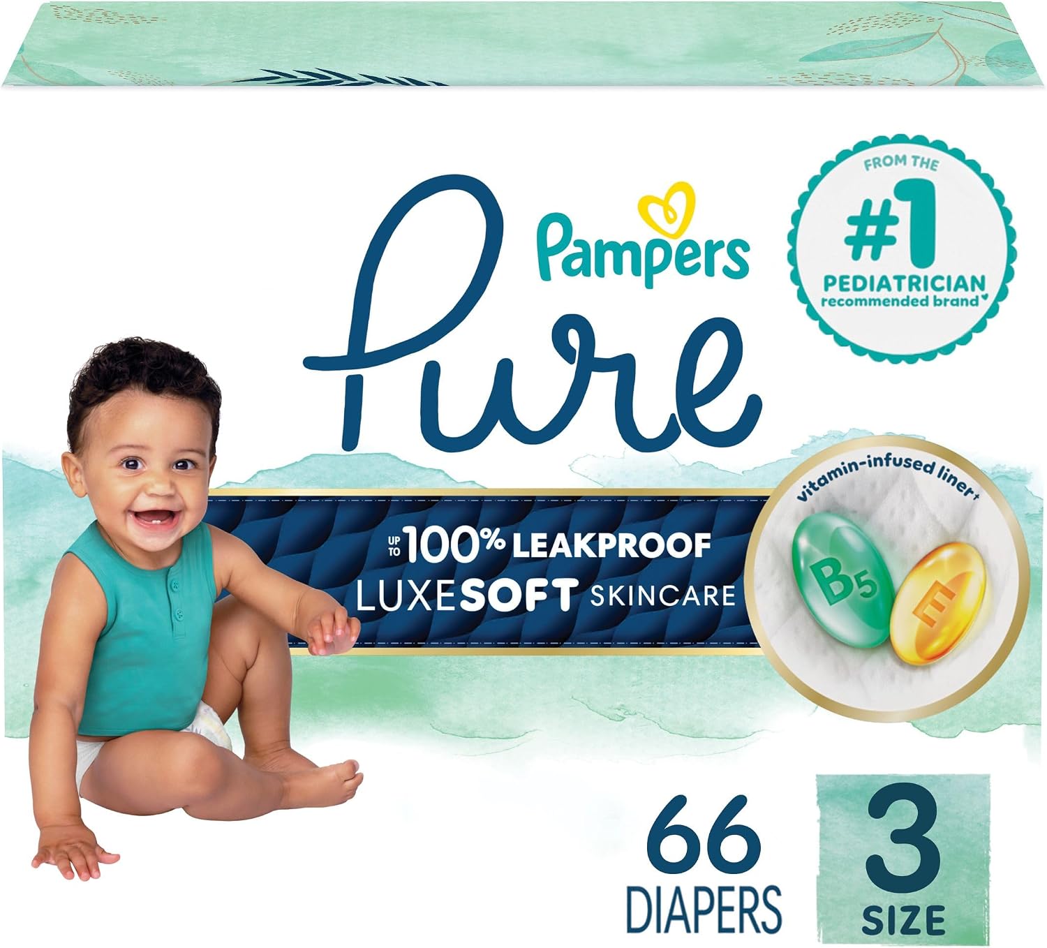 AUCT 23268 - Pampers Pure Baby Diapers, Size 3 (16-28 lbs), 66