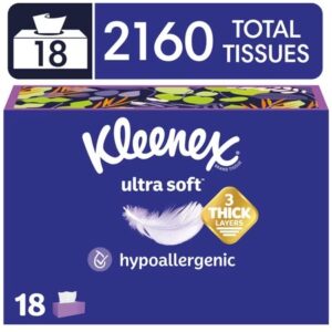 AUCT 24980 - Kleenex Ultra Soft Facial Tissues, 18 Flat Boxes, 120 Tissues per Box, 3-Ply