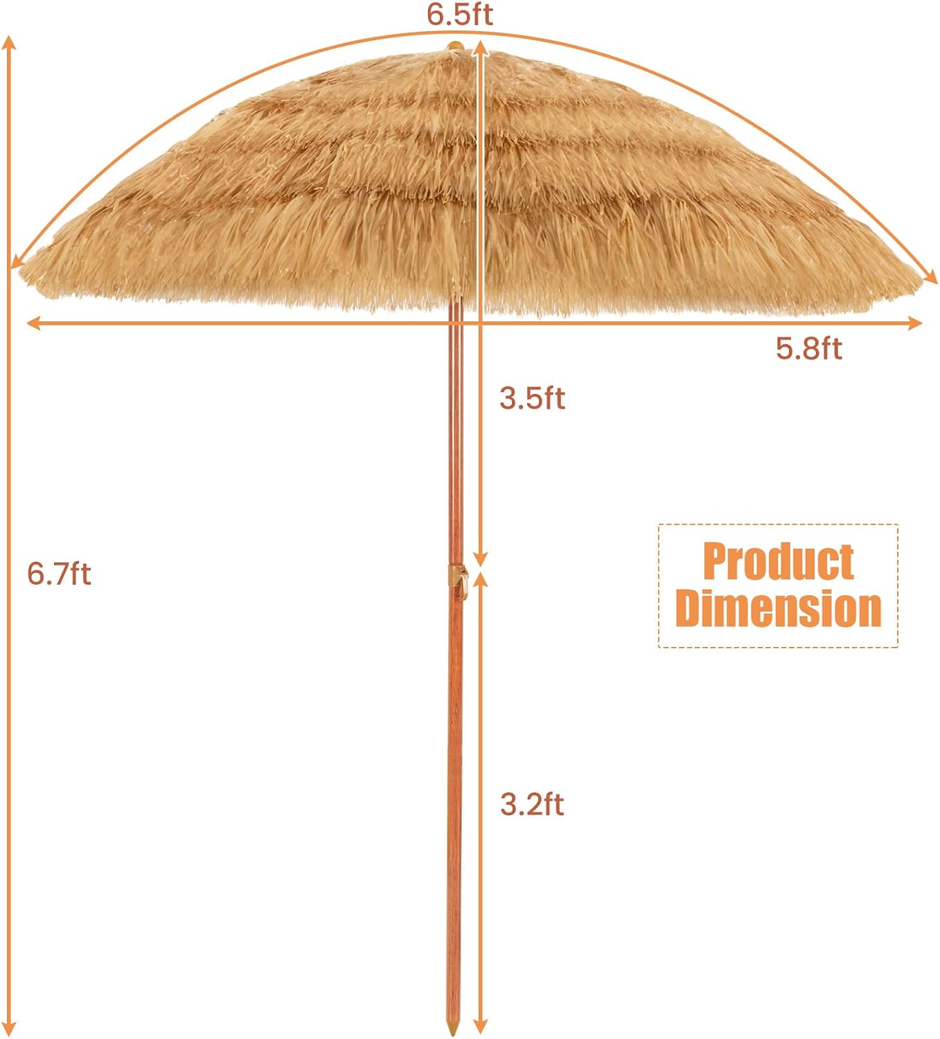 AUCT 23101 - Tangkula 6.5Ft Tiki Patio Umbrella, Hawaiian Style Outdoor PE Grass Umbrella with Tilt Adj - Image 4