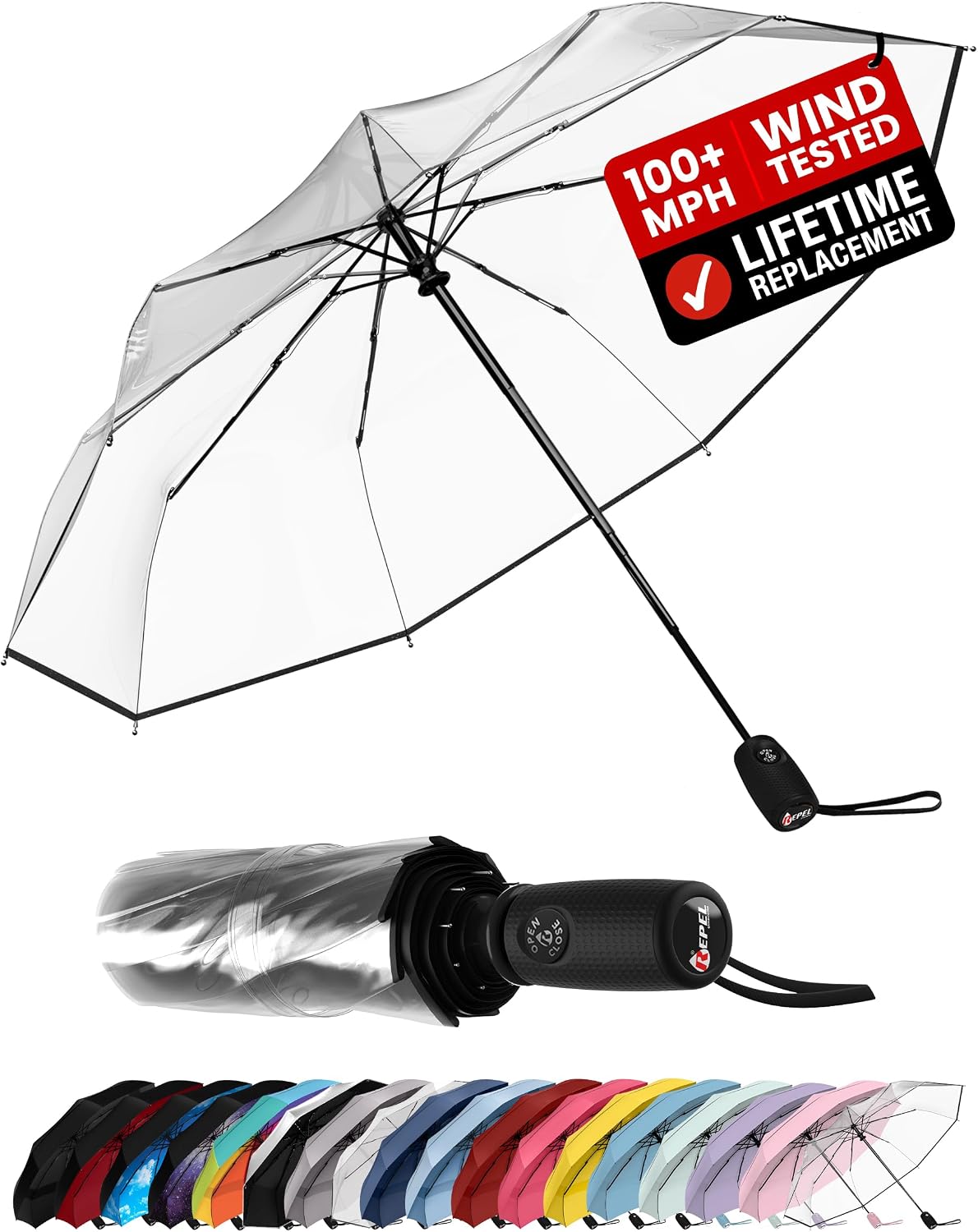 AUCT 23291 - Repel Windproof Travel Umbrella - Compact & Withstands Winds up to 100MPH, Strongest Premi