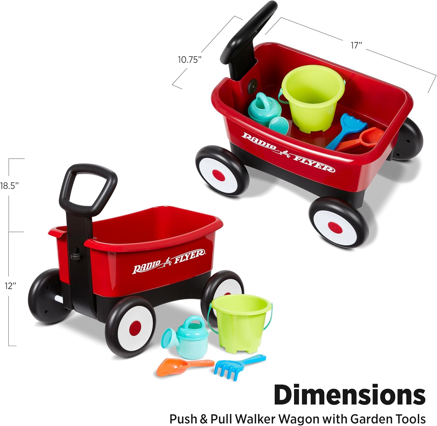 AUCT 23235 - Radio Flyer Push & Pull Walker Wagon with Garden Tools, Ages 1-4 Years, Red - Image 2