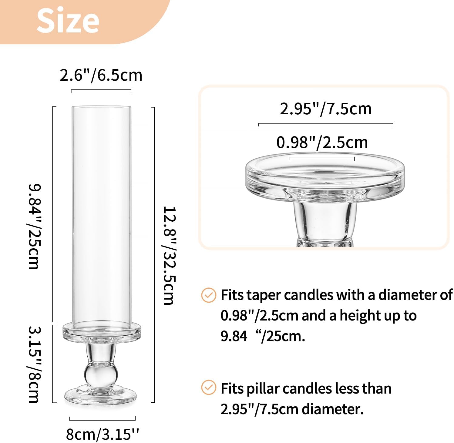 AUCT 23290 - $70 NUPTIO Hurricane Candle Holder for Centerpiece: Set of 6 Glass Candlestick Taper Holde - Image 2