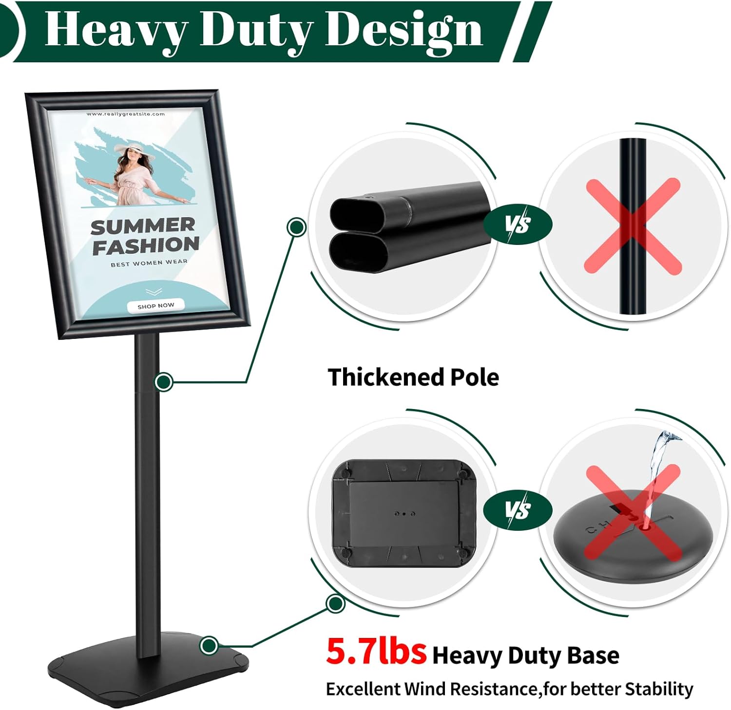 AUCT 22766 - $95 3 Pack Heavy Duty Pedestal Sign Holder 11 x 17" Floor Standing Sign Holder - Image 3