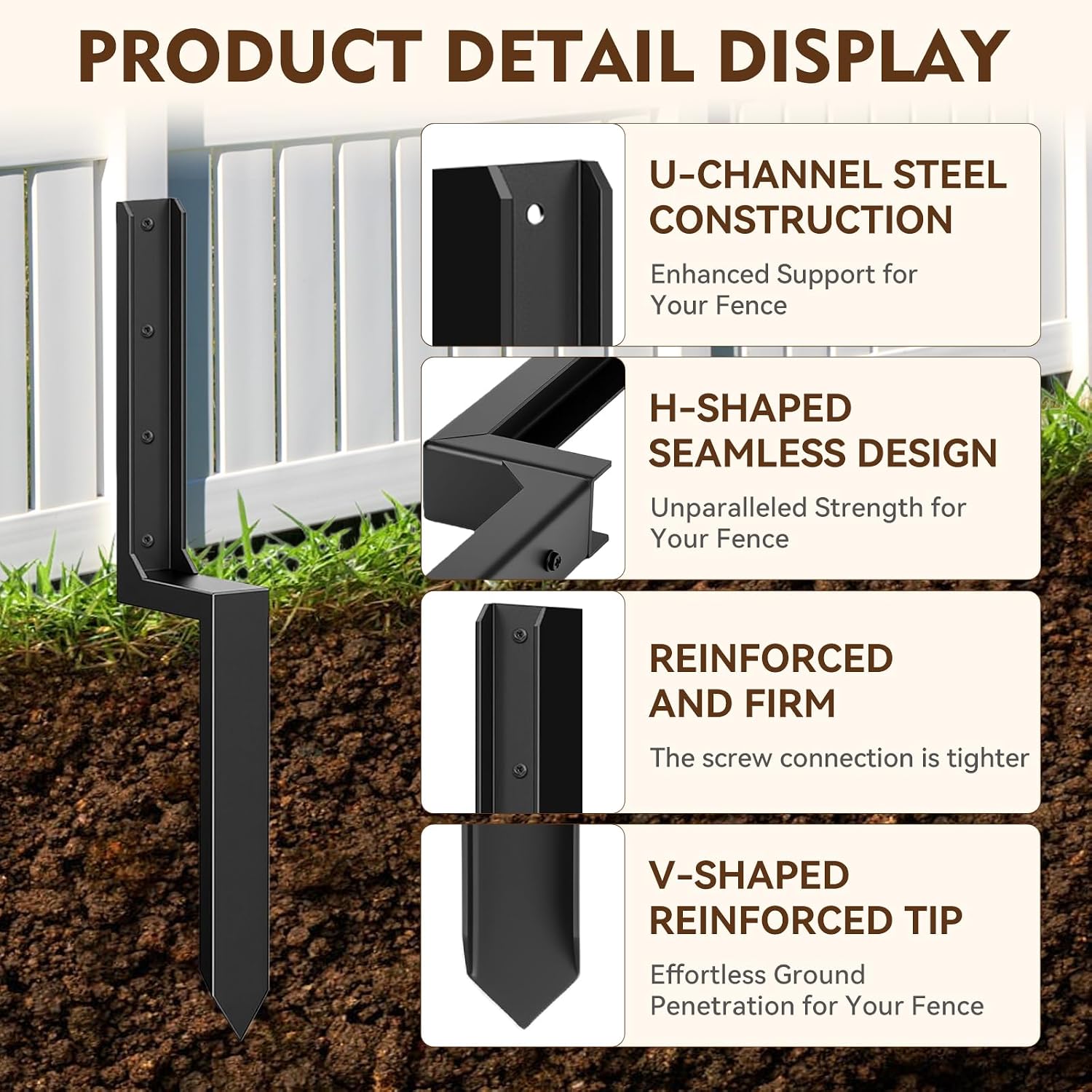 AUCT 24968 - $114 4-Pack Fence Post Saver Kit, 3MM Galvanized Steel Ground Anchors, No-Dig Repair Spike - Image 4