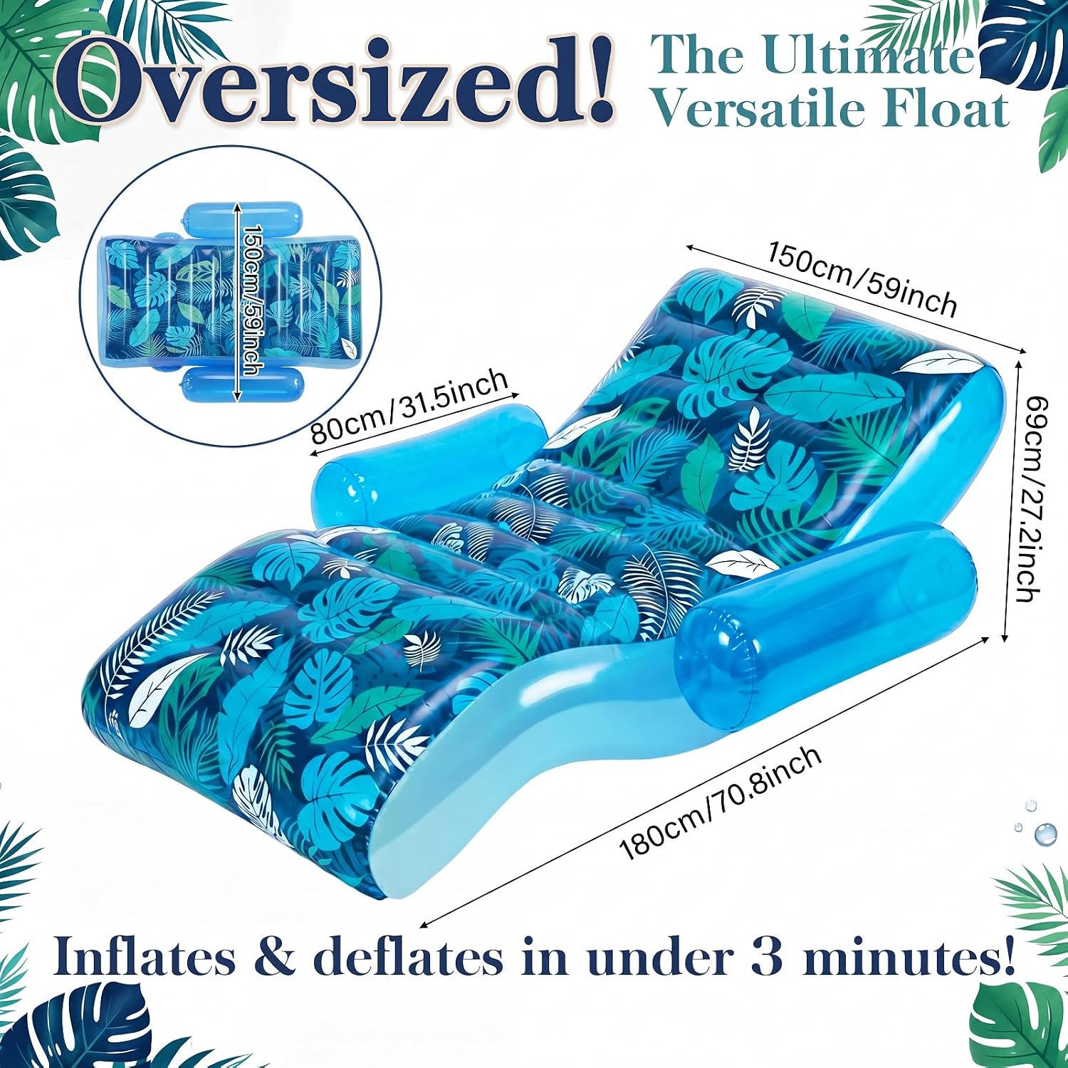 AUCT 24930 - $96 Foilswirl 2 Pack Giant Inflatable Pool Floats for Adult,70x59 in Heavy Duty - Image 4