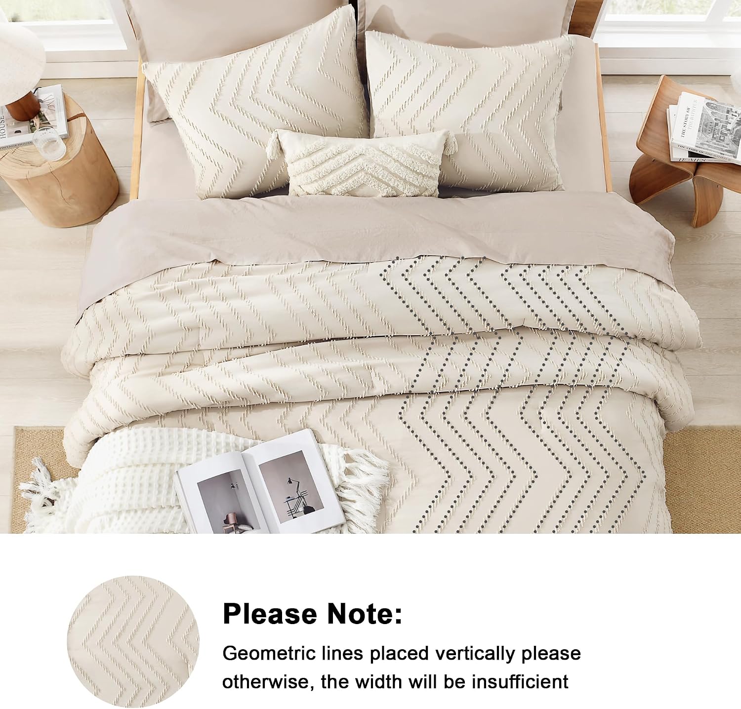 AUCT 23078 - $78 Litanika Oversized King Comforter Set Beige, 3 Pcs Boho Tufted Bedding Set - Image 4