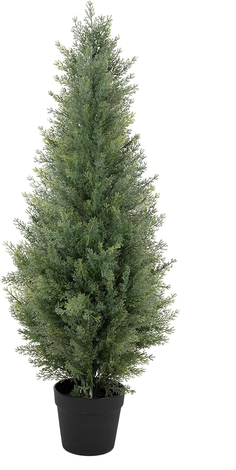AUCT 23007 - Bellacat 3ft UV Resistant Artificial Topiary Trees Outdoor, 35in Faux Cedar Tree with Full