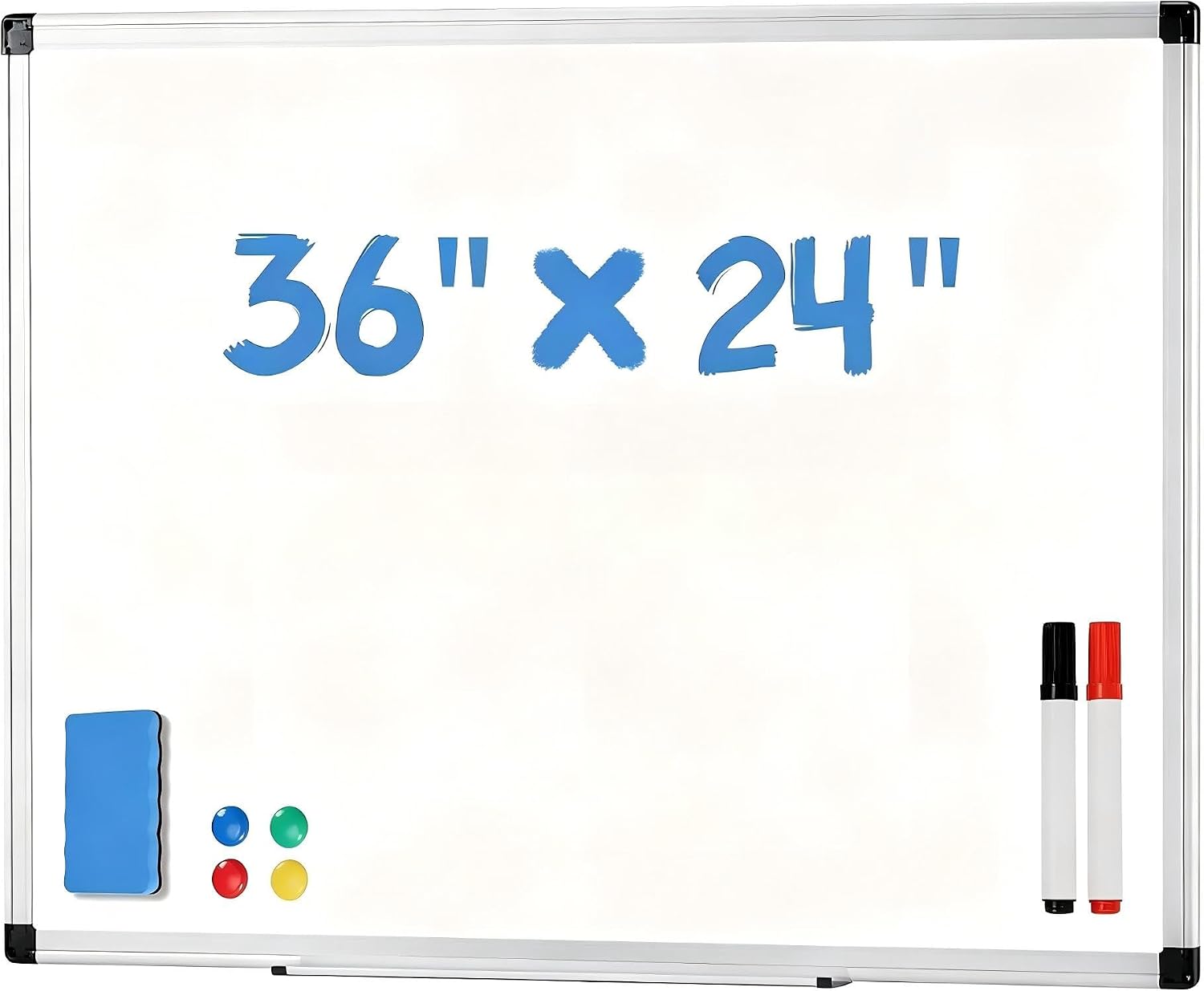 AUCT 22878 - DUMOS Magnetic White Board Kit for Wall 36" x 24", Dry Erase Board with 1 Dry Eraser & 2 M