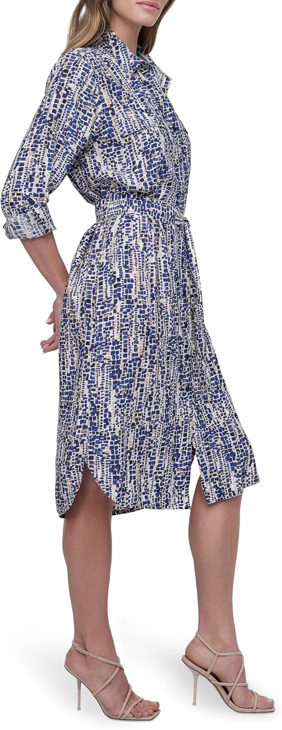 AUCT 24868 - $58 DKNY Women's Long Sleeve Collared Neck Belted Midi Shirtdress - Image 3