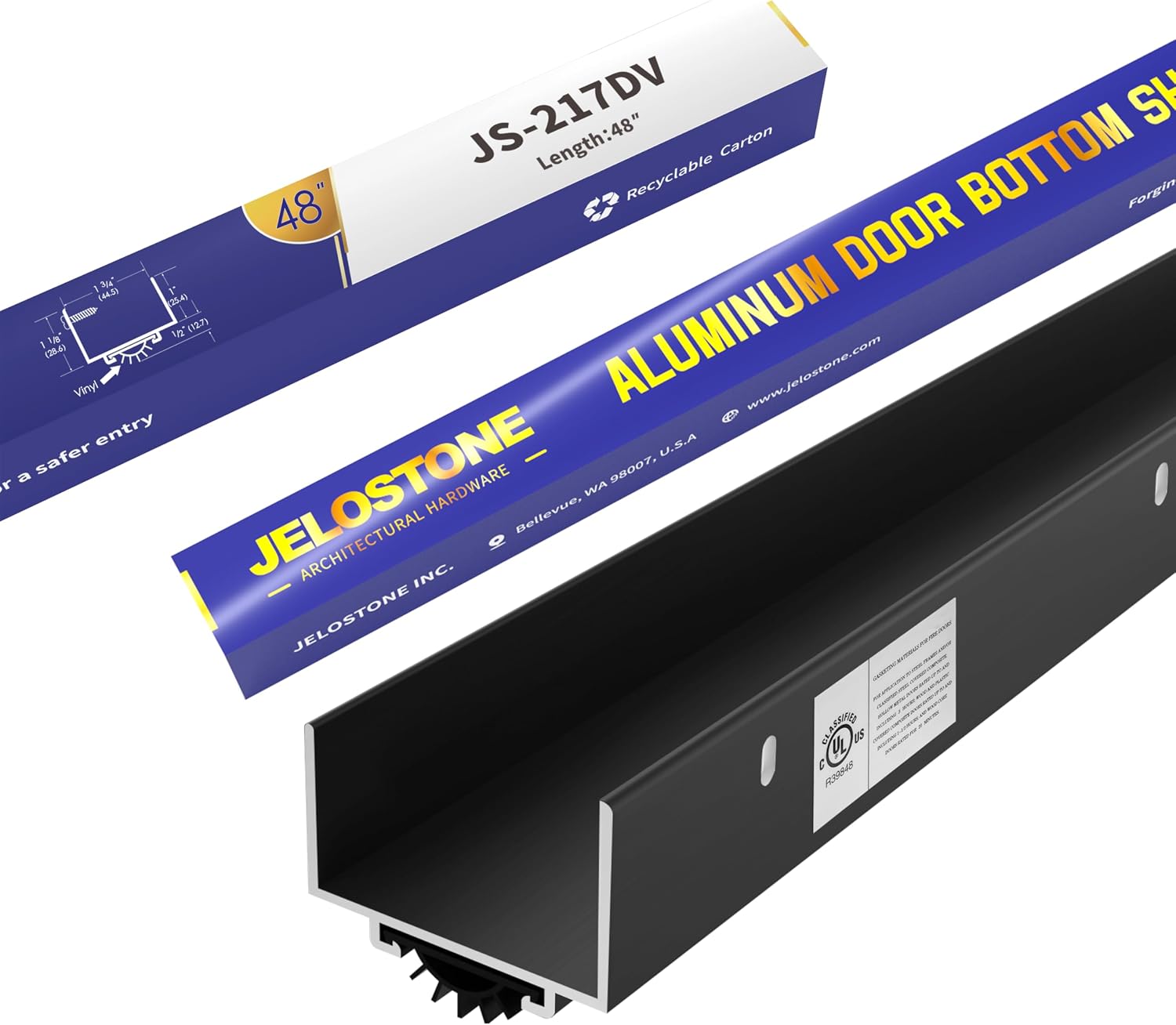 AUCT 23001 - $55 48" U-Shaped Aluminum Door Bottom Shoes(Matte Black) - Fire Rated - 1-3/4"W x 1-1/8"H