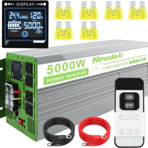AUCT 22729 - $307 Newdeli 5000 Watt Power Inverter 24V DC to 110V/120V AC Converter 10000W Peak Pure Si