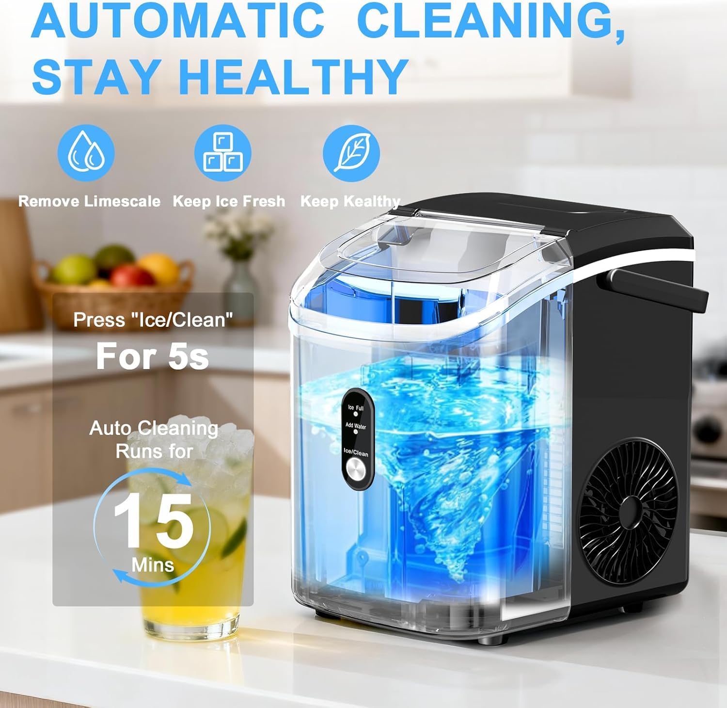 AUCT 23191 - $180 Nugget Ice Maker Countertop with Handle, Chewable Pellet Ice Maker with Self-Cleaning - Image 3
