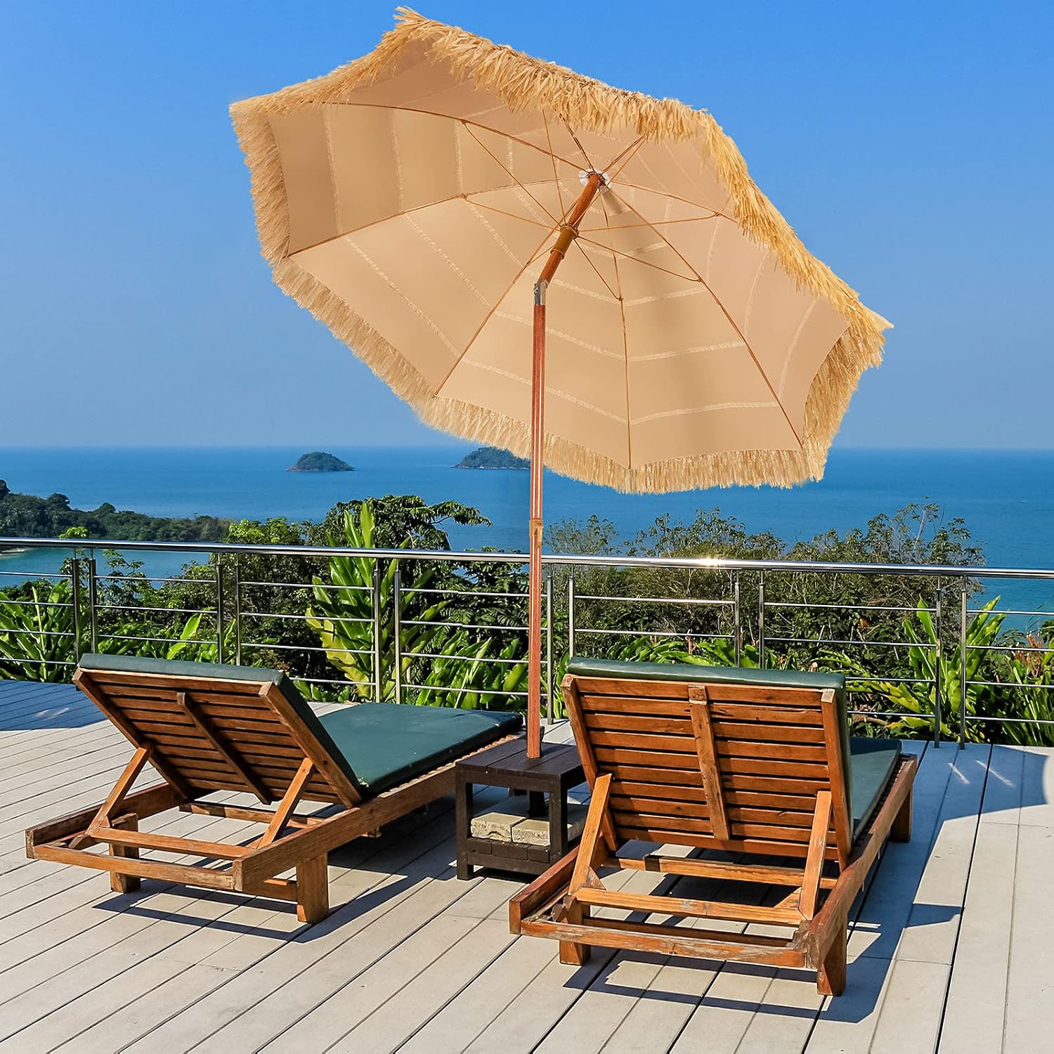 AUCT 23101 - Tangkula 6.5Ft Tiki Patio Umbrella, Hawaiian Style Outdoor PE Grass Umbrella with Tilt Adj - Image 3