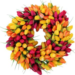 AUCT 24094 - The Wreath Depot Blush Tulip Front Door Wreath 19 Inch, Gorgeous Full Spring Door Wreath D
