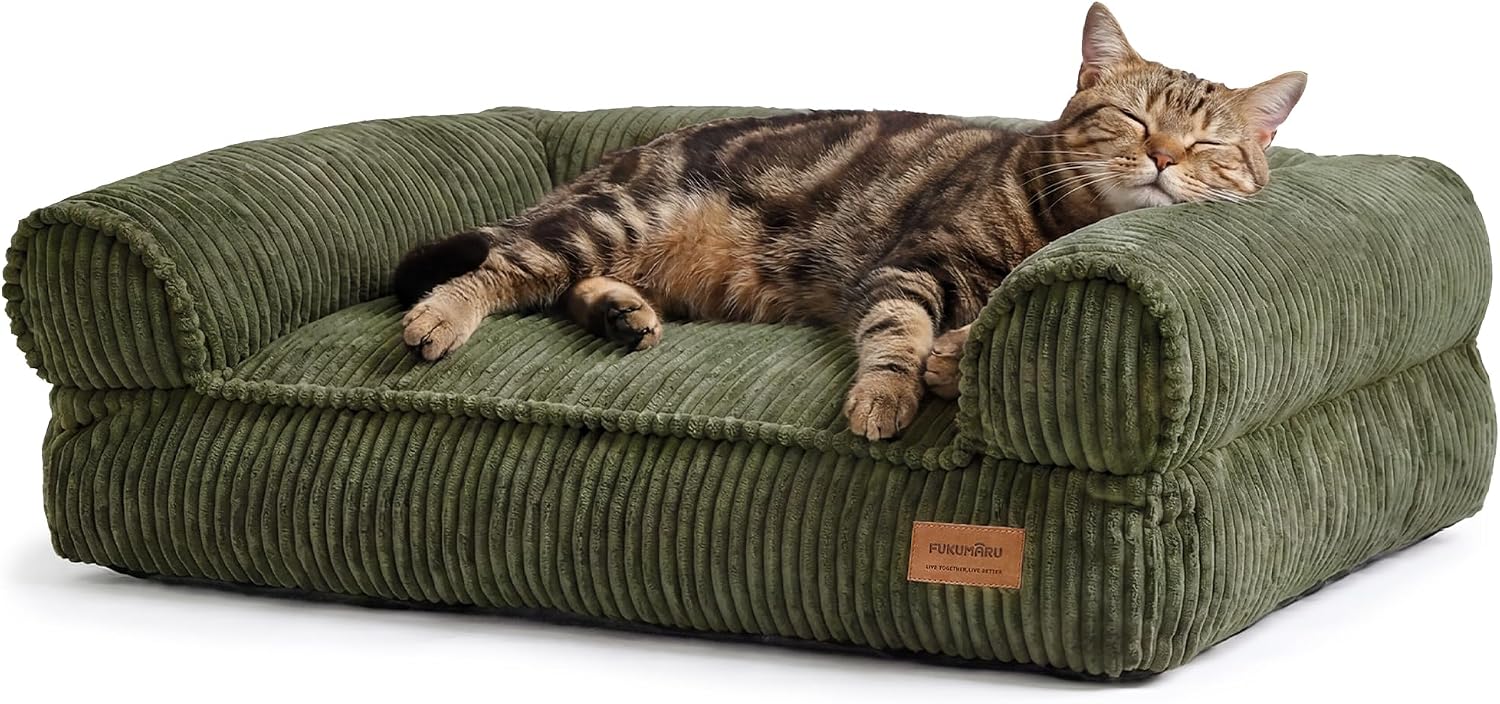 AUCT 23119 - FUKUMARU Dog Couch Bed, Corduroy Cozy Cat Bed, Waterproof, Washable Cover