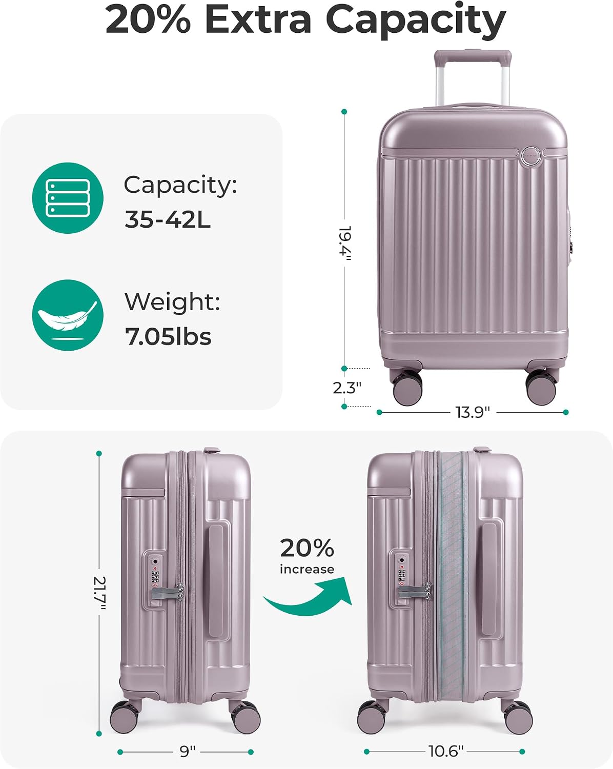 AUCT 23302 - $110 BAGSMART Carry On Luggage 22x14x9 Airline Approved with Spinner Wheels, Travel TSA Ap - Image 4