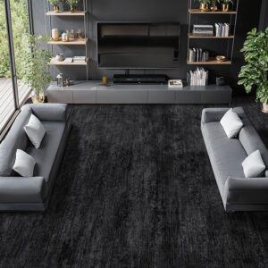 AUCT 23093 - $110 8x10 Washable Area Rug, Black Solid Area Rugs for Living Room & Bedroom