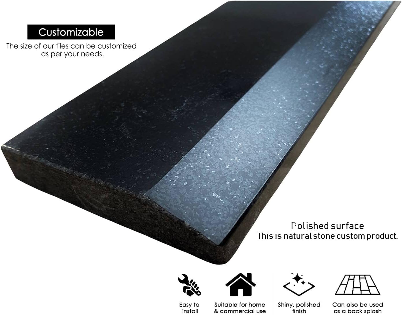 AUCT 22947 - $149 Tenedos Single Hollywood One High Beveled Absolute Black Marble Doorway Granite Floor - Image 3