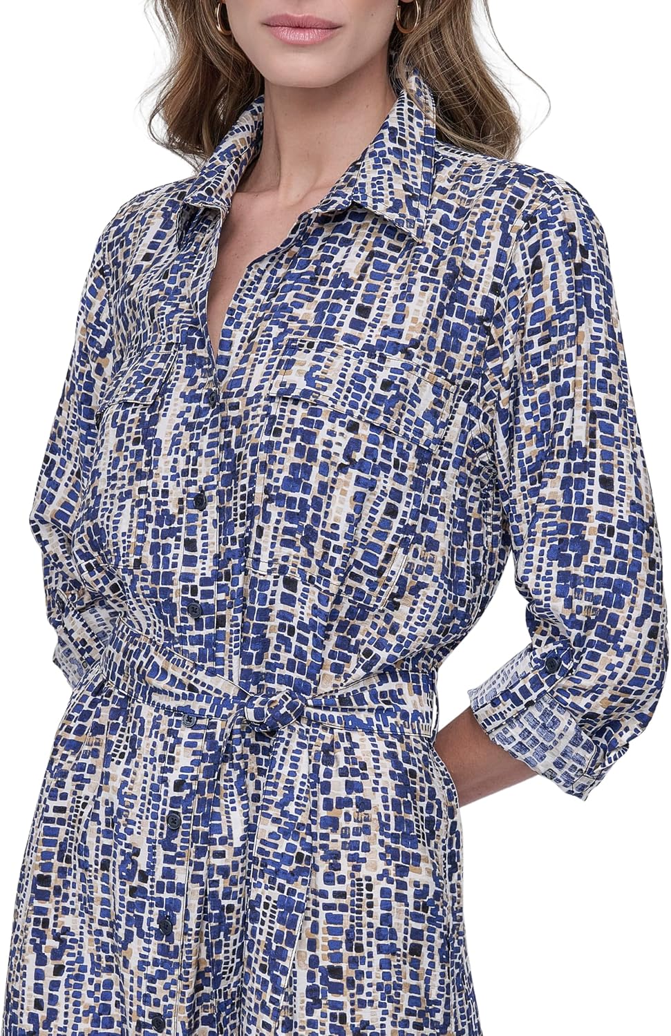 AUCT 24868 - $58 DKNY Women's Long Sleeve Collared Neck Belted Midi Shirtdress - Image 2