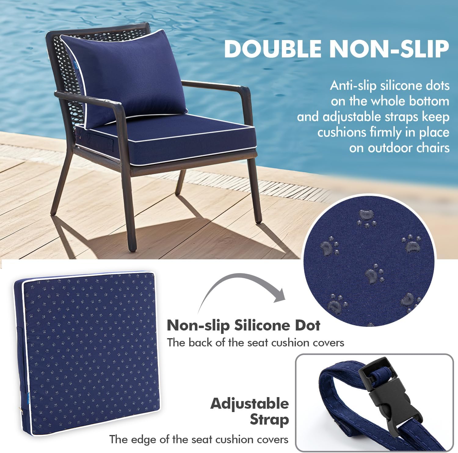 AUCT 23172 - MIULEE Navy Outdoor Seat Cushion 24x24 Inch Waterproof Cushion - Image 4