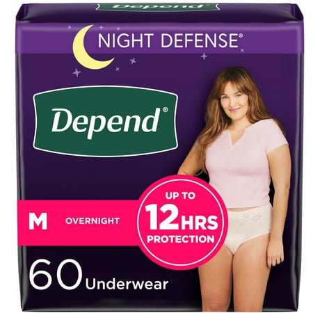 AUCT 24808 - $60 Depend Night Defense Adult Incontinence Underwear for Women, Overnight, M, Blush, 60Ct