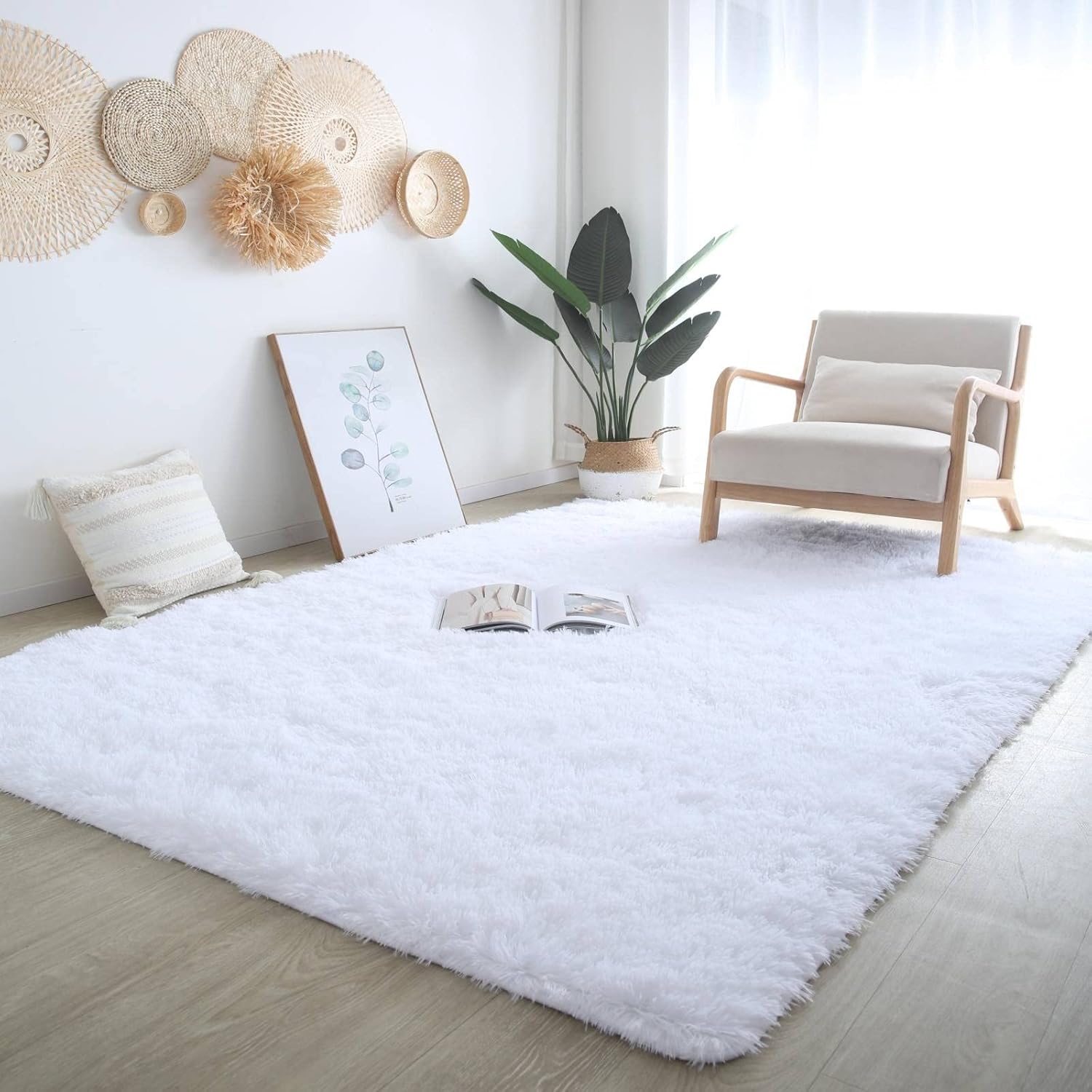 AUCT 23008 - White Fluffy Area Rug 4x6 Bedroom - Ultra Soft Shag Carpet for Bedside - Image 3