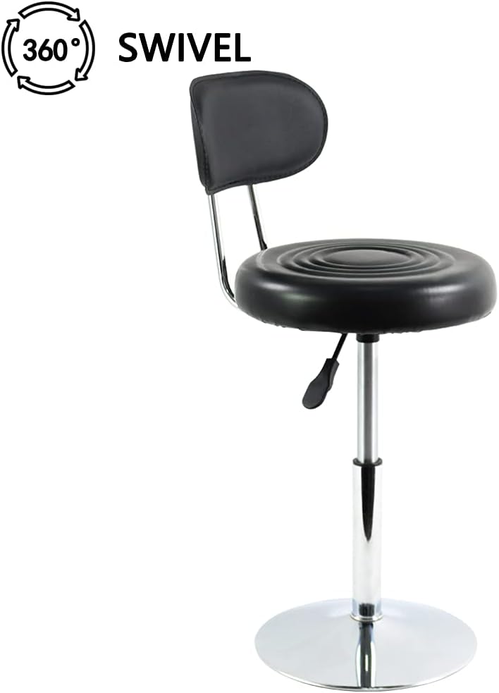 AUCT 24802 - FURWOO Black PU Leather Swivel Salon Chair Mini Barber Shop Stool with Backrest for Manicu - Image 4