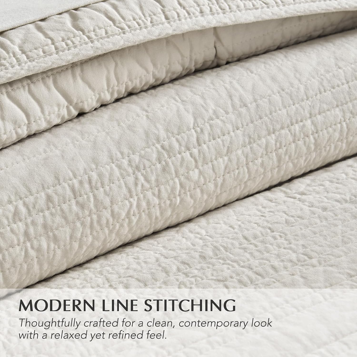 AUCT 23054 - $100 EVERGRACEHOME 100% Cotton Modern Lines Quilt Set King Size, Birch - Image 4