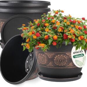 AUCT 23173 - $60 Usocik 16 Inch Outdoor Planters, 4 Pack, Copper Retro Floral