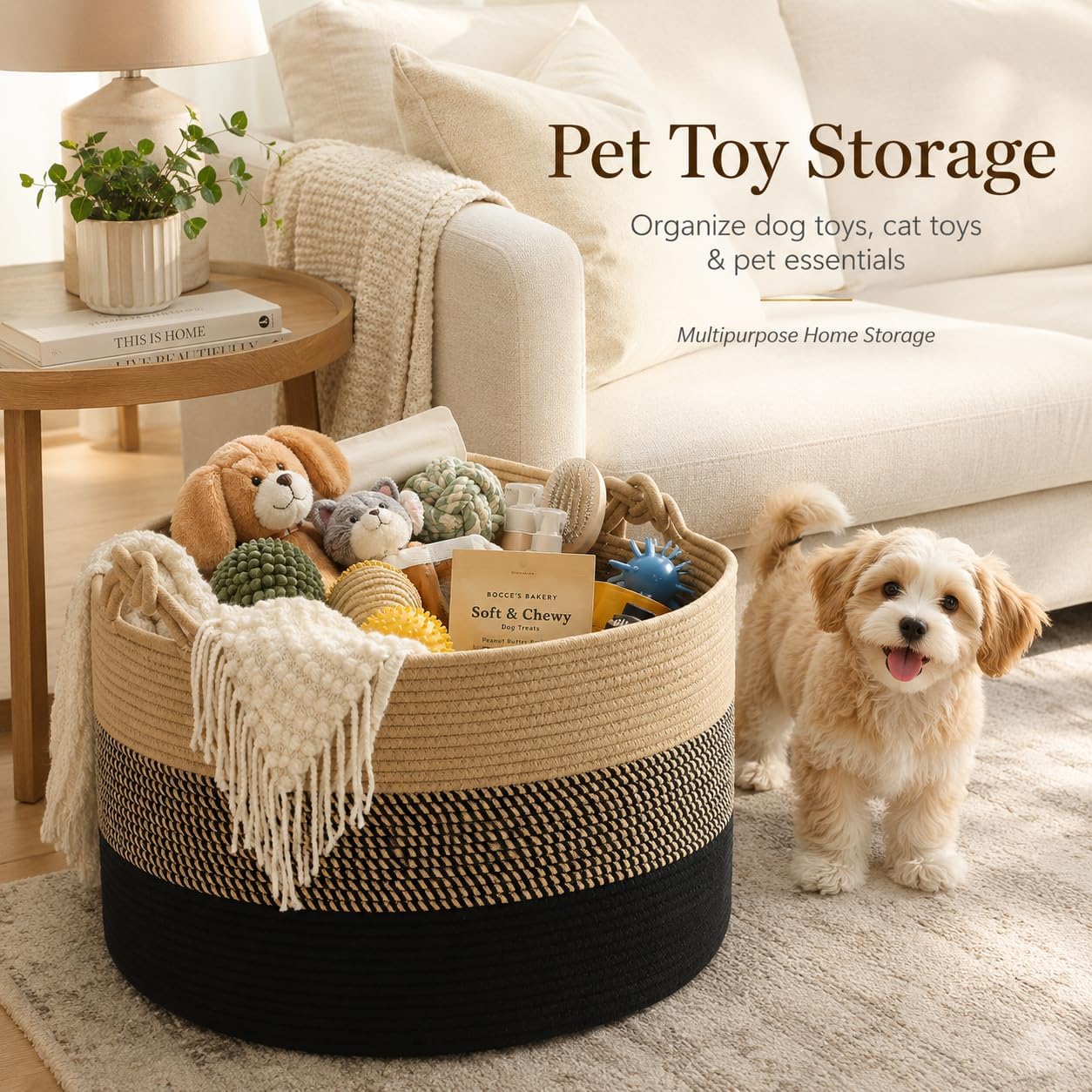 AUCT 23909 - KAKAMAY Large Blanket Basket (20"x13"),Woven Rope Baskets for storage Baby Laundry Hamper, - Image 4