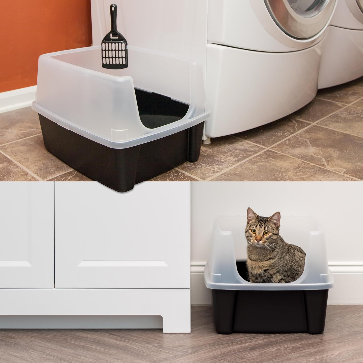 AUCT 22796 - IRIS USA High Sided Cat Litter Box, Scatter Shield, Large, Black 2 Pack - Image 3