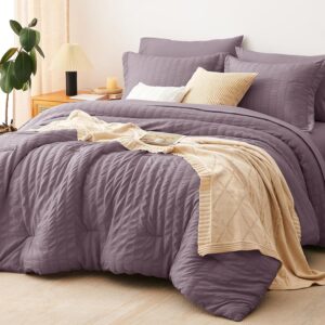 AUCT 23213 - $75 CozyLux King Comforter Set, 7 Pieces Dusty Purple Seersucker Bed in a Bag